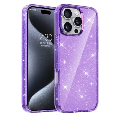For iPhone 16 Pro Max Case Glitter TPU Ultra Slim Shockproof Protective Cover - Purple