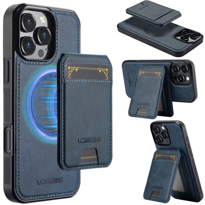 LC.IMEEKE L3 For iPhone 16 Pro Magnetic Case Detachable Card Holder Leather+TPU Mobile Cover - Blue