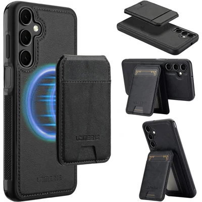 LC.IMEEKE L3 For Samsung Galaxy S24+ Magnetic Case Detachable Card Holder Leather+TPU Mobile Cover - Black