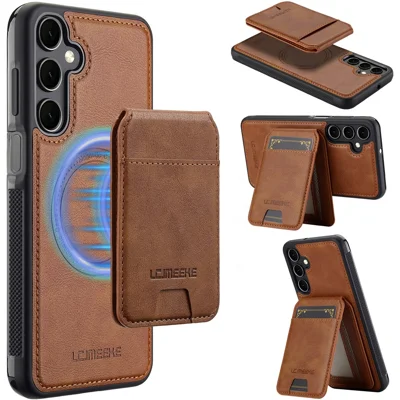 LC.IMEEKE L3 For Samsung Galaxy S24 FE Magnetic Case Detachable Card Holder Leather+TPU Mobile Cover - Brown