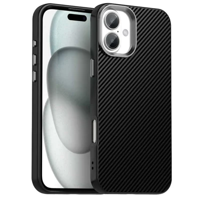 Voor iPhone 16 Plus hoesje Mobiele telefoon Hybride achterkappen Koolstofvezelstructuur - Zwart