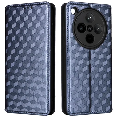 For Oppo Find X8 5G Wallet Case Rhombus Imprinted Leather Phone Cover - Blue