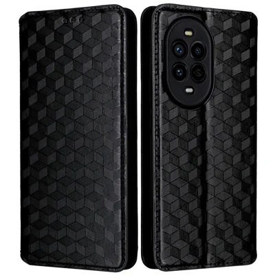 For Huawei nova 13 Pro 5G Wallet Case Rhombus Imprinted Leather Phone Cover - Black
