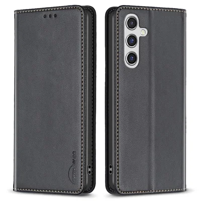 BINFEN COLOR BF18 For Samsung Galaxy A26 5G Leather Case Card Slots Phone Cover - Black