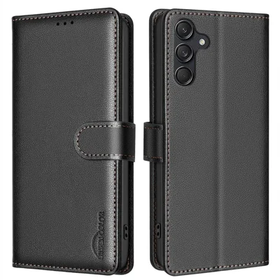 BINFEN COLOR BF32 For Samsung Galaxy A56 5G Leather Case Wallet RFID Blocking Phone Cover - Black