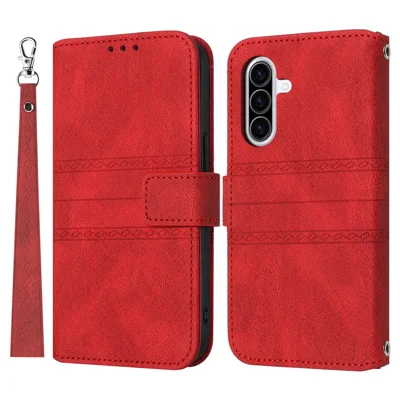 For Samsung Galaxy A36 5G Case Wallet Skin-Touch Leather Imprinted Phone Cover - Red