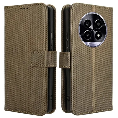For Realme 13+ 5G / 13 Pro 5G (China) Case PU Leather Diamond Texture Wallet Phone Cover - Brown