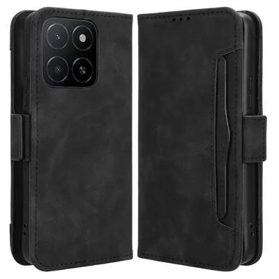 For Honor X5b Plus / X5b Leather Case Phone Wallet Cover with Multiple Card Slots - Black