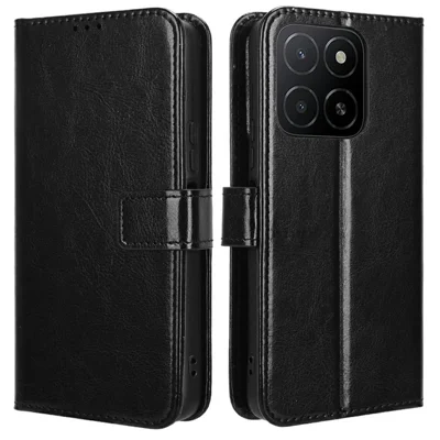 For Honor X5b Plus / X5b Case Crazy Horse Texture PU Leather Phone Wallet Cover - Black