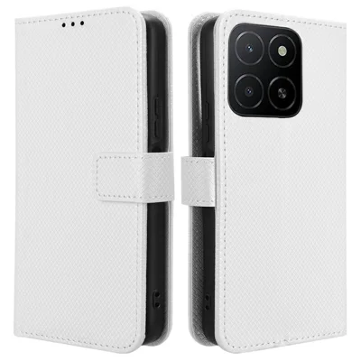 For Honor X5b Plus / X5b Case PU Leather Diamond Texture Wallet Phone Cover - White