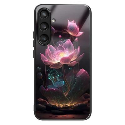 Voor Samsung Galaxy A36 5G hoesje met gehard glas achterkant met patroon - Lotus