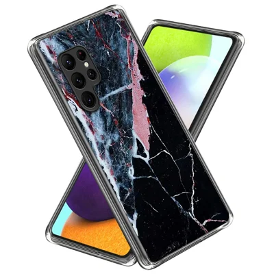 غطاء خلفي لهاتف Samsung Galaxy S25 Ultra مصنوع من مادة TPU بنمط مطبوع - رخامي أسود