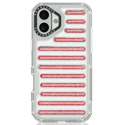 For iPhone 16 Plus Case Capsule Glitter PC + TPU Phone Protective Cover - Red