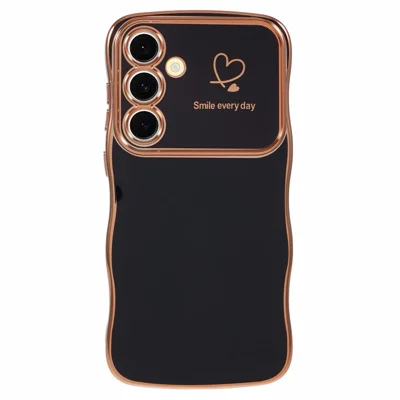 For Samsung Galaxy S25+ Case Love Hearts TPU Phone Cover Curly Wave Frame Large Window - Black