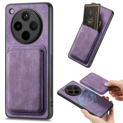 For Oppo Find X8 5G Case Retro Leather+TPU Phone Cover with Detachable Card Slot - Purple