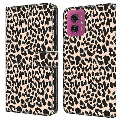 Voor Motorola Moto G55 5G Hoesje Met Patroon Bedrukte Beschermlaag TPU+PU Leren Flip Hoesje - Luipaardprint