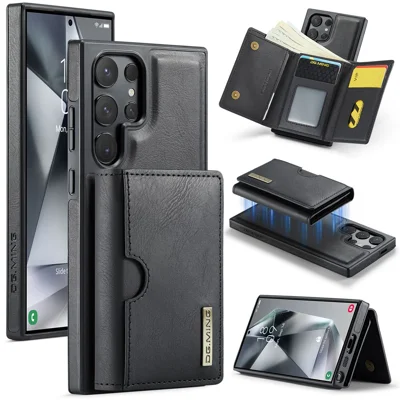 DG.MING M6 Series For Samsung Galaxy S24 Ultra Case Magnetic Wallet PU+PC+TPU Phone Cover - Black