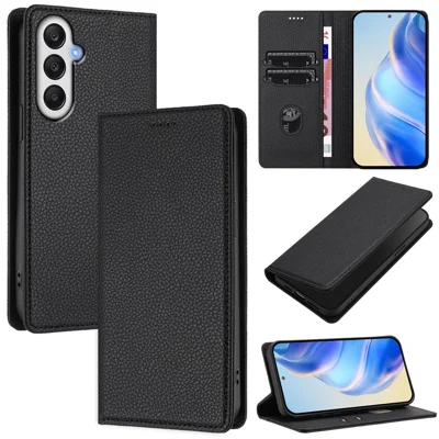 For Samsung Galaxy A55 5G Wallet Case RFID Blocking Litchi Texture Leather Mobile Cover - Black