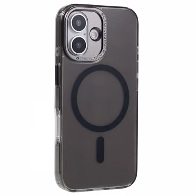 For iPhone 16 Plus Case Compatible with MagSafe TPU+PC Phone Back Cover Rhinestone Decor - Transparent Black