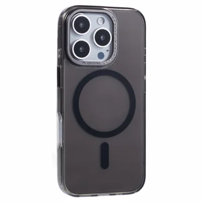 Voor iPhone 16 Pro Max hoesje compatibel met MagSafe TPU+PC telefoon achterkantje met strassversiering - Transparant Zwart