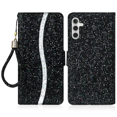 For Samsung Galaxy A16 5G / A16 4G Case PU Leather Wallet Card Slots Glitter Phone Cover - Black
