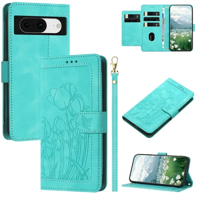 For Google Pixel 8a Case Tulip Leather Phone Cover with 5 Card Slots Wallet - Green