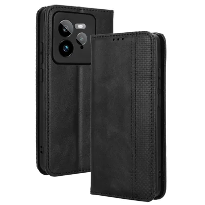 For Realme GT 7 Pro 5G Leather Case Wallet Stand Retro Texture Phone Cover - Black