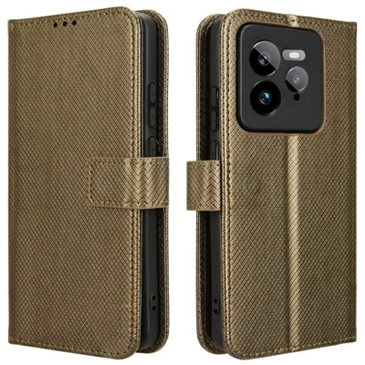 For Realme GT 7 Pro 5G Case PU Leather Diamond Texture Wallet Phone Cover - Brown