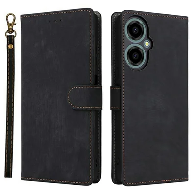 For BLU G64 Wallet Case RFID Blocking PU Leather Cover Stand View - Black