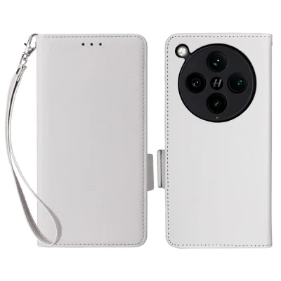For Oppo Find X8 Pro 5G Case with Wrist Strap Litchi Texture PU Leather Wallet Phone Cover - White