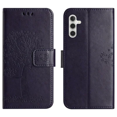 For Samsung Galaxy A17 5G / A17 4G / A26 5G Case PU Leather Owl Tree Imprinted Wallet Phone Cover - Dark Purple
