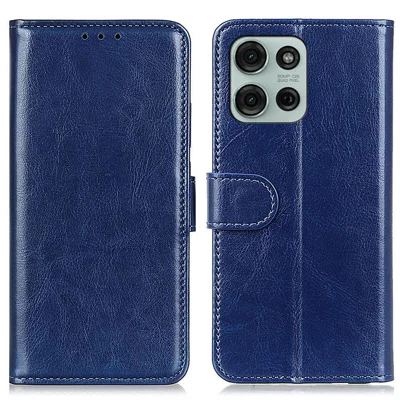 Voor Motorola Moto G75 5G Hoesje Crazy Horse Structuur PU Leren Telefoonstandaardhoes - Blauw