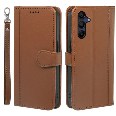 For Samsung Galaxy A26 5G Wallet Case Magnetic Snap Leather Phone Cover with Strap - Brown