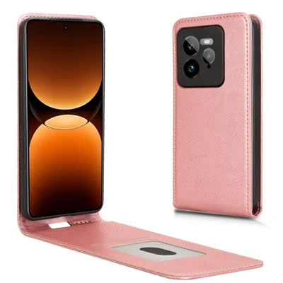 For Realme GT 7 Pro 5G Case with Card Slot Magnetic Vertical Flip Leather Phone Cover - Rose Gold