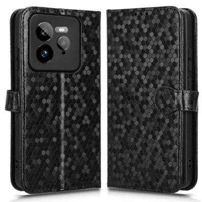 For Realme GT 7 Pro 5G Wallet Case Dot Pattern Imprint PU Leather Phone Cover - Black