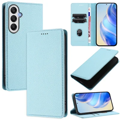 For Samsung Galaxy A37 5G / A56 5G / A36 5G Wallet Case RFID Blocking Litchi Texture Leather Mobile Cover - Baby Blue