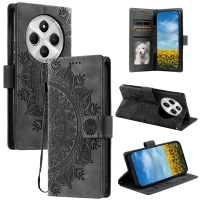 Style 018 Phone Case For Xiaomi Redmi 17C 4G / 14C 4G / 14R 5G / Poco C75 4G Imprinted Totem Skin Feel Wallet Leather Cover - Grey