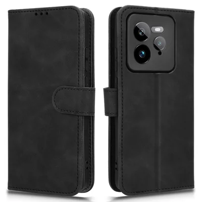 For Realme GT 7 Pro 5G Leather Case Skin-Feel Anti-Drop Wallet Flip Phone Cover - Black