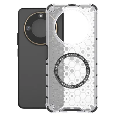 For Honor X60 5G Magnetic Case Honeycomb Design TPU+PC Phone Cover - Transparent
