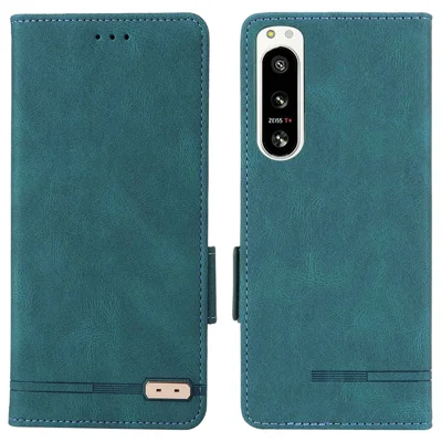 Case de Teléfono de Decoración de Hardware Para Sony Xperia 5 IV 5G, Protección Completa Dual Magnet Magnetic PU Cuero de Cuero Cubierta Telefónica - Azul