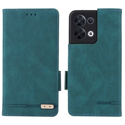 Hardware Decor Phone Case for Oppo Reno8 5G (Global Version), Anti-collision Dual Magnetic Clasp PU Leather Wallet Stand Phone Cover - Blue