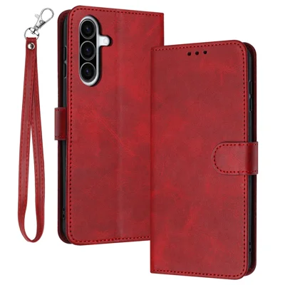 For Samsung Galaxy A56 5G Case Flip Stand PU Leather Wallet Phone Cover Calf Texture - Red