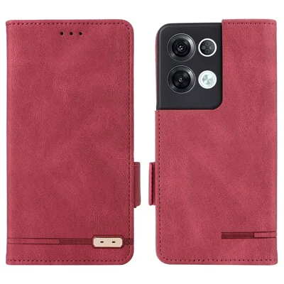 Capa de Telefone Decorativa de Hardware para Oppo Reno8 Pro 5G (Versão Global), Carteira de Couro PU com Fecho Magnético Duplo e Suporte para Visualização - Rosa