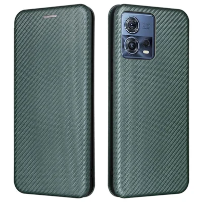 Voor Motorola Moto S30 Pro 5G / Edge 30 Fusion 5G Carbonvezelstructuur PU Leer Flip Folio Standhoes Standhoes met Kaartslots Magnetische Absorptie Beschermhoes - Groen
