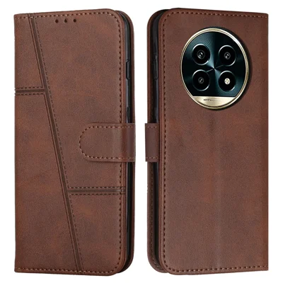 For Realme 13+ 5G / 13 Pro 5G (China) Case Stand Flip Protective Leather Phone Cover - Brown