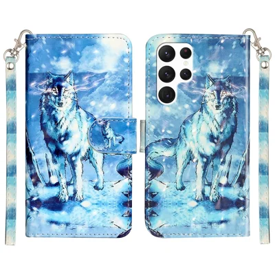For Samsung Galaxy S25 Ultra Case 3D Pattern Printed Phone Leather Phone Cover - Snow Wolf