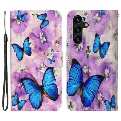 For Samsung Galaxy A36 5G Case Pattern Leather Wallet Phone Cover with Card Holder - Purple Flower Butterfly