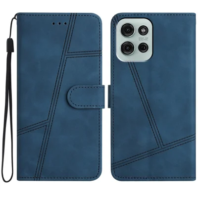 For Motorola Moto G75 5G Case Flip Leather Retro Phone Cover Lines Imprinted - Blue