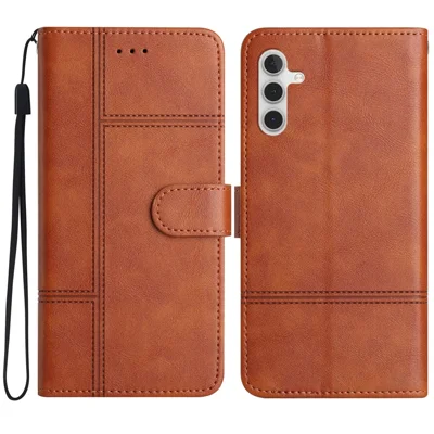 Til Samsung Galaxy A17 5G / A17 4G / A26 5G Taske med Linjepræget PU Læder Wallet Hylster - Brun