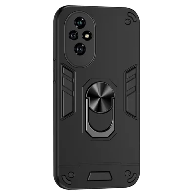 For Honor 200 5G Case PC+TPU Drop Defend Phone Cover with Ring Kickstand - Black